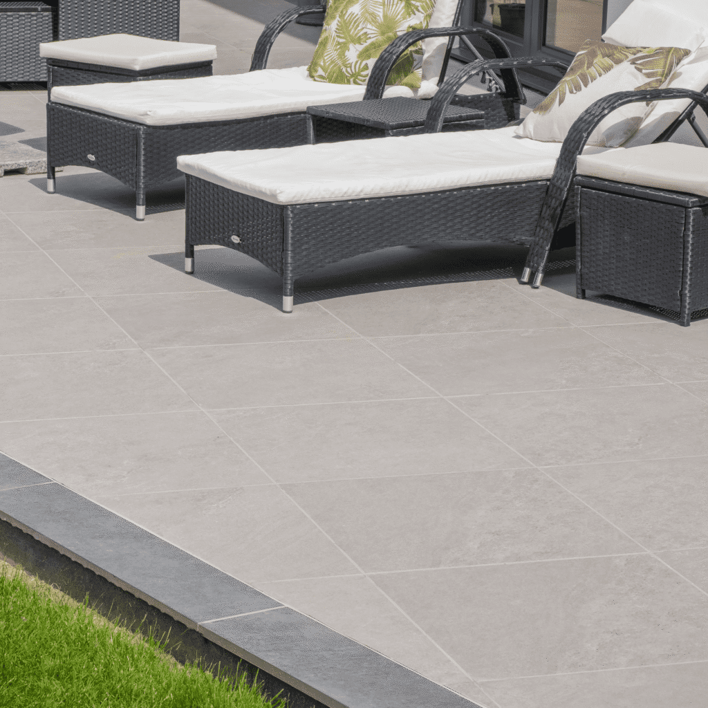 vitripiazza bellezza lite fino porcelain paving patio with sun loungers
